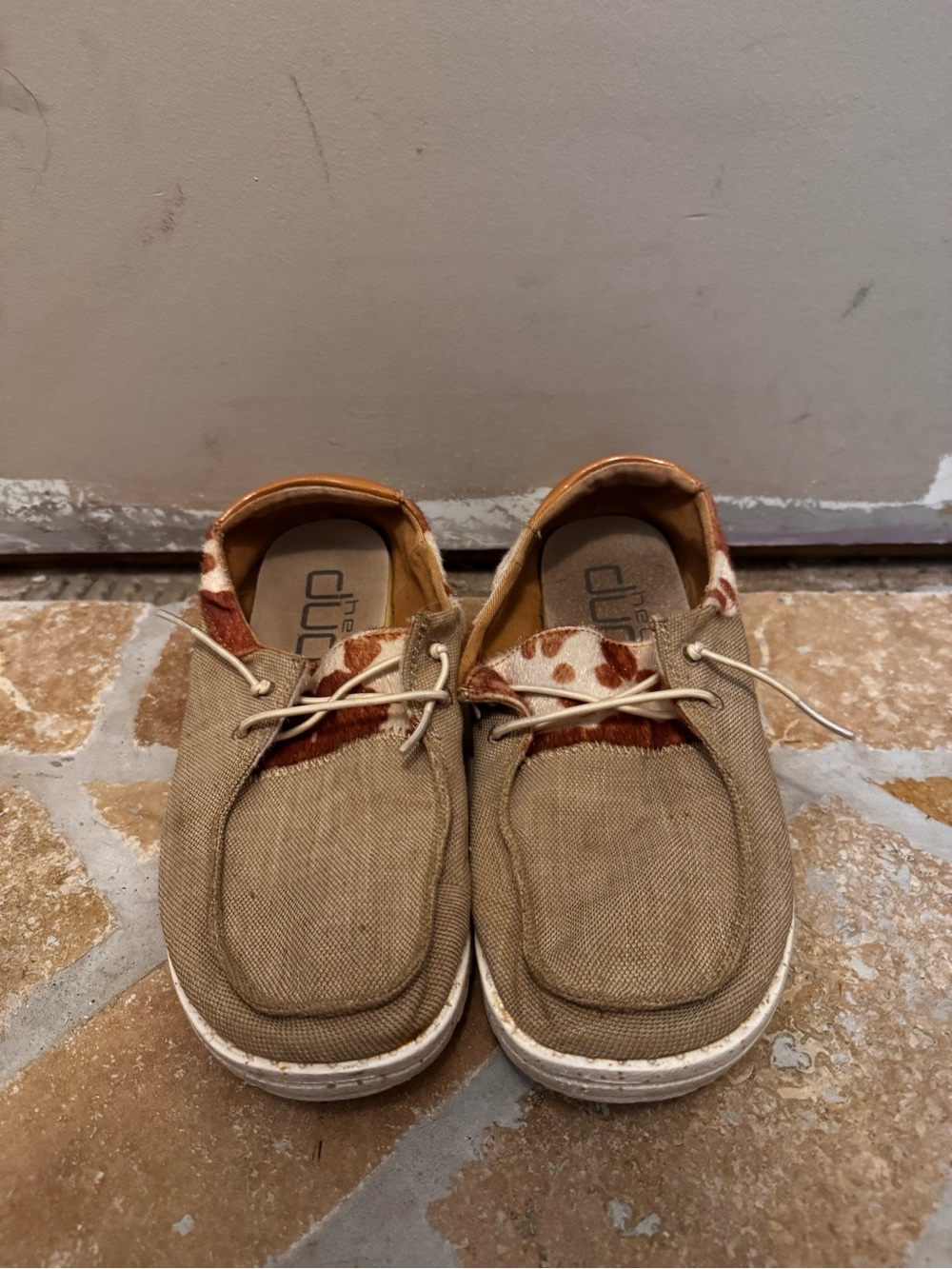 Hey Dude Women's Tan Canvas Lace-Up Sneakers with Rust Accents